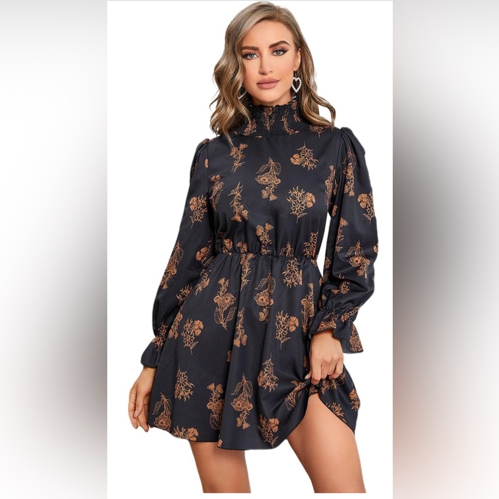 Mock Neck Floral Ruffle Dress, Size XS - Picture 2 of 3